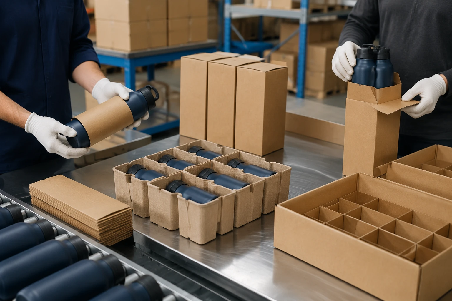 Exportverpackung von Trinkbechern in einer modernen Fabrik